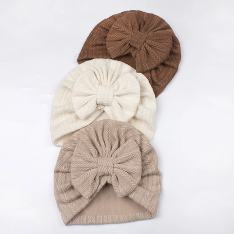 Baby Turban Hat Large Bow Soft Polyester Knitted Stripe Headwrap Newborn Infant Toddler Beanie Cap Photography Props
