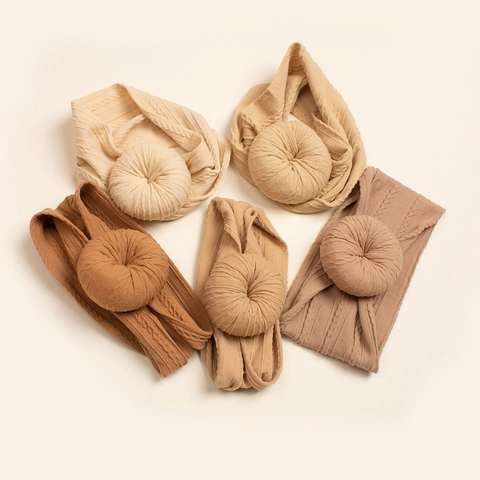Weich Gerippte Strick Baby Stirnbänder Donut Knoten Elastische Haarbänder Erdtöne Turban Kopfwickel Für Kleinkinder Mädchen Haarschmuck