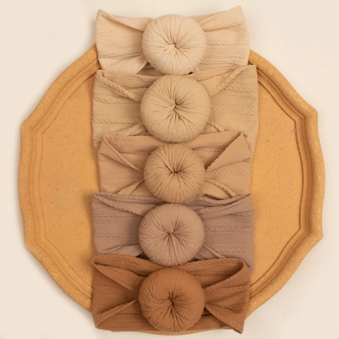 Weich Gerippte Strick Baby Stirnbänder Donut Knoten Elastische Haarbänder Erdtöne Turban Kopfwickel Für Kleinkinder Mädchen Haarschmuck