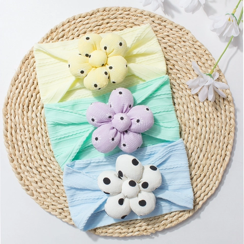 Soft Polyester Baby Headband With Large 3D Flower Polka Dot Heart Pattern Elastic Infant Hair Band For Toddler Girls Headwear