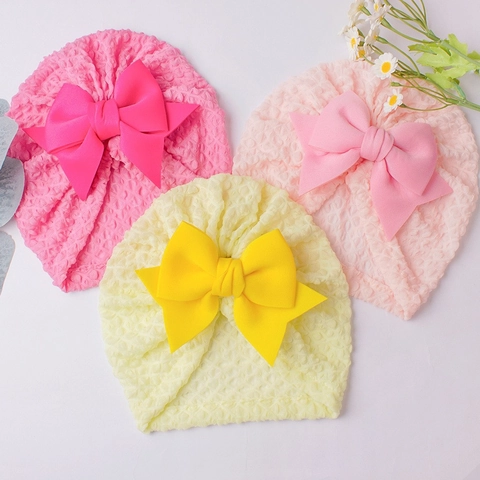 Baby Tulband Hoed Met Grote Strik Zacht Polyester Ademend Wafeltextuur Beanie Muts Voor Pasgeboren Meisjes Dagelijkse Accessoires
