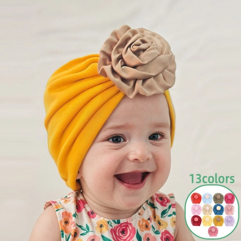 Soft Baby Turban Hat Polyester Infant Beanie With 3D Coiled Flower Decor Toddler Headwrap Every Day Wear Accessories