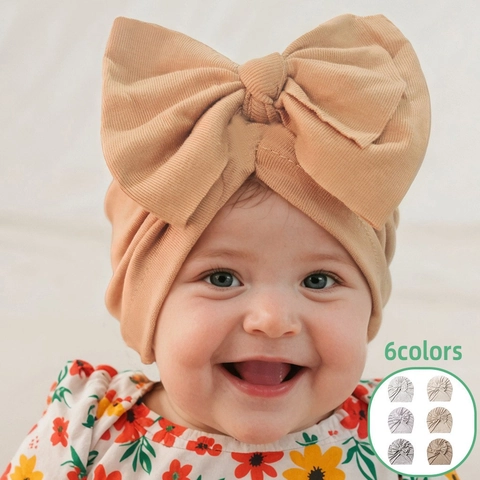Gorro Turbante Para Bebé Suave Elástico Para Recién Nacido Gorro Con Lazo Grande Color Sólido Accesorio De Sombrerería Infantil