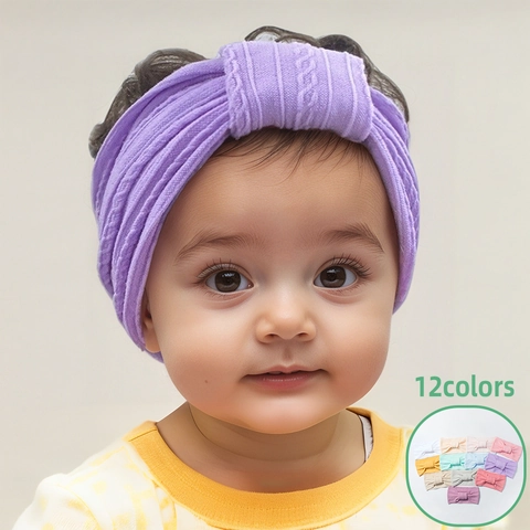 Diadema para Bebé de Punto Trenzado Con Lazo Suave Elástica de Nailon Jacquard Accesorios para el Cabello de Bebés