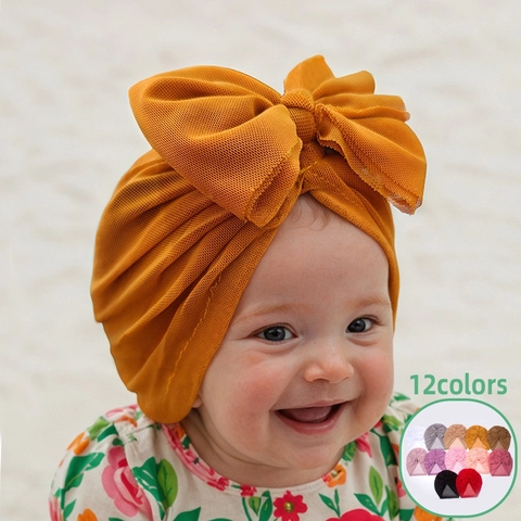 Weich Netztüll Baby Turban Mütze Mit Großer Schleife Atmungsaktiv Kleinkind Beanie Kopftuch Für Neugeborene Kinder Kopfschmuck