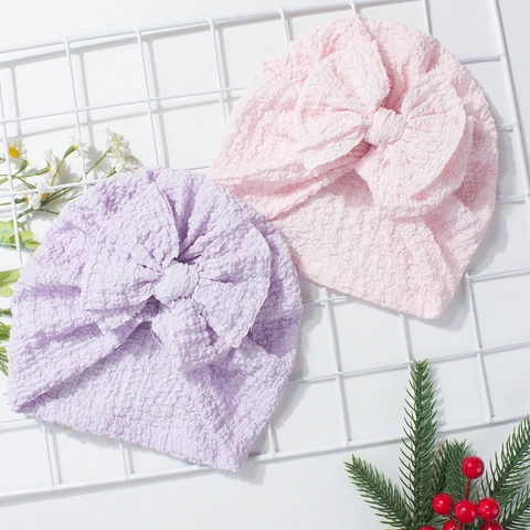 Baby Bow Turban Hat Soft Polyester Tie-dyed Solid Color Breathable Infant Beanie For Newborn Toddler Cute Photography Props
