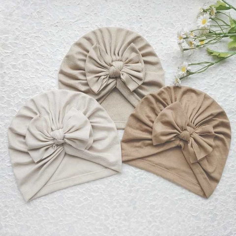 Gorro Turbante Para Bebé Suave Elástico Para Recién Nacido Gorro Con Lazo Grande Color Sólido Accesorio De Sombrerería Infantil