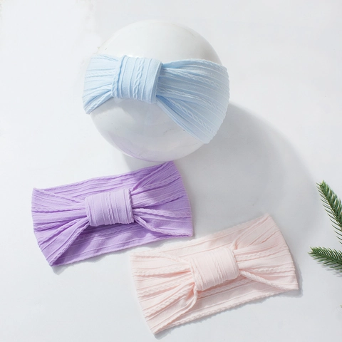 Diadema Bebé Nailon Elástica Punto Torsade Lazo Lindo Accesorios Cabello Recién Nacido Color Sólido Suave Para 0-3 Años