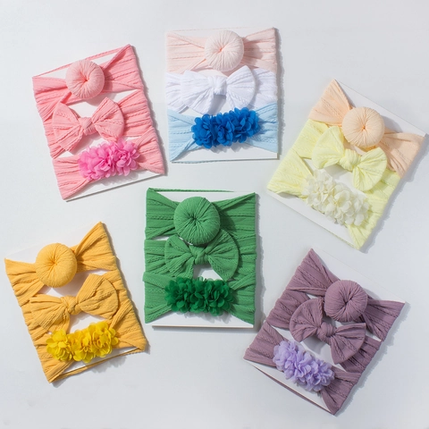 Elastic Knitted Baby Girl Bow Headbands For Newborn Infants Toddler Bowknot Flower Donut Hair Accessories Ribbed Headband