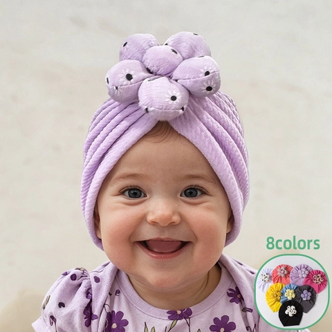 Baby Turban Hat With 3D Flower Polka Dot Heart Pattern Soft Stretchy Newborn Infant Toddler Beanie Hat Photography Props