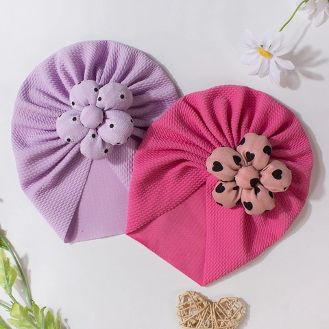 Baby Turban Hat With 3D Flower Polka Dot Heart Pattern Soft Stretchy Newborn Infant Toddler Beanie Hat Photography Props
