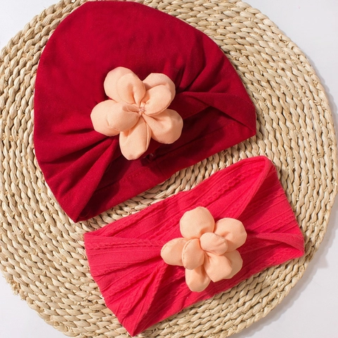 Baby Turban Mütze Und Stirnband Polyester Große 3D Blume Kleinkind Kopfbedeckung Neugeborene Haar Accessoires Für Mädchen Fotografie