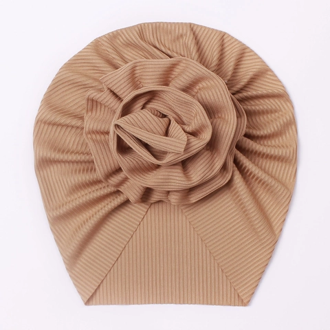 Gorro Turbante de Canalé Suave para Bebé Con Flor Grande Color Sólido Gorro Beanie para Bebés Pañuelo para Recién Nacidos Niñas 0-3 Años