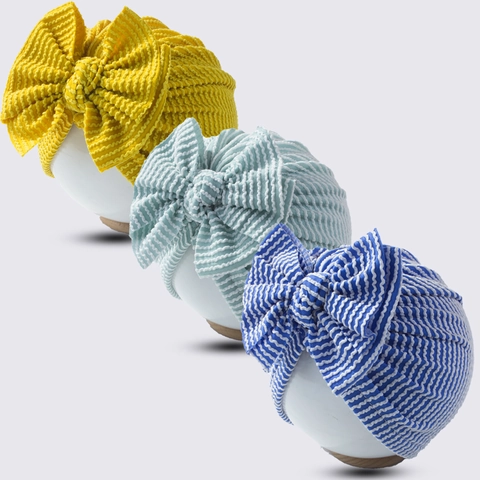 Neugeborenes Baby Fötus Kappe Süße Gestreifte Große Schleife Turban Hut Weiche Dehnbare Pullover Strick Kopfbedeckung Für Kleinkinder