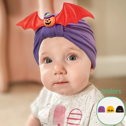 Baby Halloween Tulband Hoed Polyester Baby Beanie Vleermuisvleugels Pompoen Decor Voor Pasgeborenen Peuters Feest Cosplay