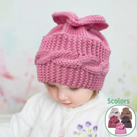 Gorro de Punto de Ocho para Bebé Recién Nacido Gorro Cálido de Invierno Color Sólido Nudo de Flor Accesorios para Niños
