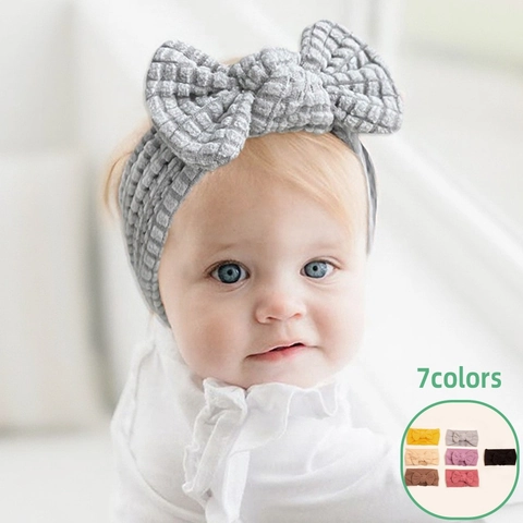 Baby Waffle Knit Bow Headband Soft Polyester Elastic Headwrap Solid Color Infant Hair Band For Girls Toddler Accessories