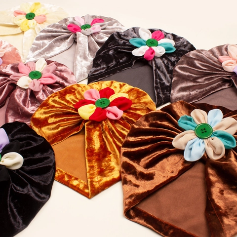 Baby Goldener Samt Turban Mütze Weich Böhmische Blume Beanie Gefaltet Neugeborenen Fontanellenschutz Hut Für Kleinkinder Mädchen