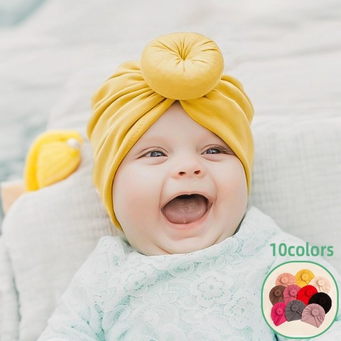 Infant Turban Hat Donut Knot Pleated Baby Beanie Soft Polyester Warm Winter Cap For Newborn Boys Girls Toddler Headwear