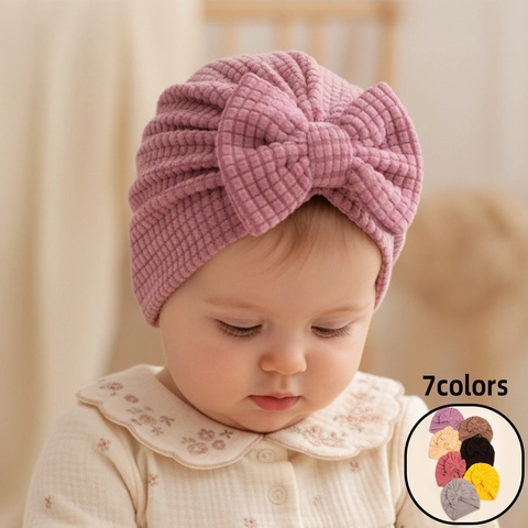 Baby Turban Mütze Waffelstrick Weich Dehnbar Kopfwickel Mit Großer Schleife Kleinkind Beanie Für Neugeborene Mädchen Süßes Zubehör