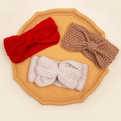 Baby Knitted Headbands Red Brown White Crochet Bow Hair Bands For Newborn Infant Toddler Girl Winter Warm Headwraps