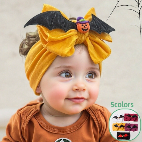 Halloween Baby Headband Bat Wings Bow Pumpkin Wizard Hat Elastic Nylon Hair Band For Toddler Infant Party Hair Accessory