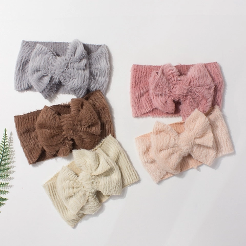 Weiches Plüsch Baby Schleifen Stirnband Winter Warm Elastisches Kunstfell Haarband Für Säuglinge Kleinkinder Mädchen Süßer Kopfschmuck