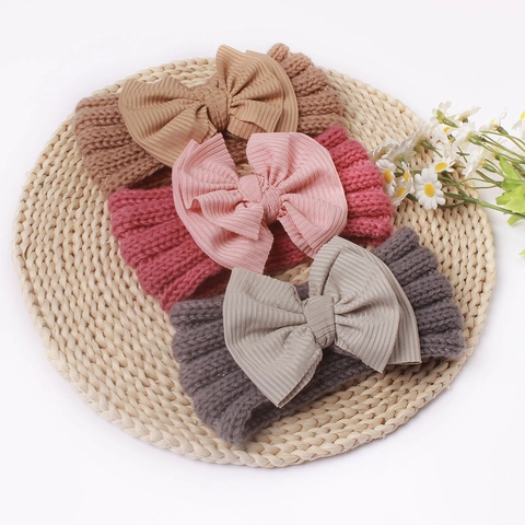 Baby Meisje Gebreide Hoofdband Grote Strik Zachte Elastische Tulband Haarband Warme Winter Hoofdwikkel Voor Peuters Baby's Kinderen Haaraccessoires