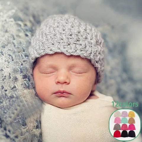Baby Winter Knit Beanie Hat For Toddlers Infants Warm Thick Polyester Crochet Hat Solid Color Pullover Cap For Boys Girls Kids