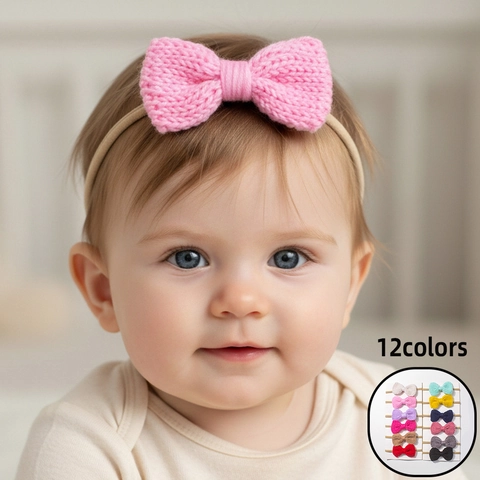 Baby Elastisch Gestricktes Schleifen Stirnband Weich Einfarbig Batiken Säugling Haarband Western Stil Kleinkind Kopfband Mädchen Foto Requisiten