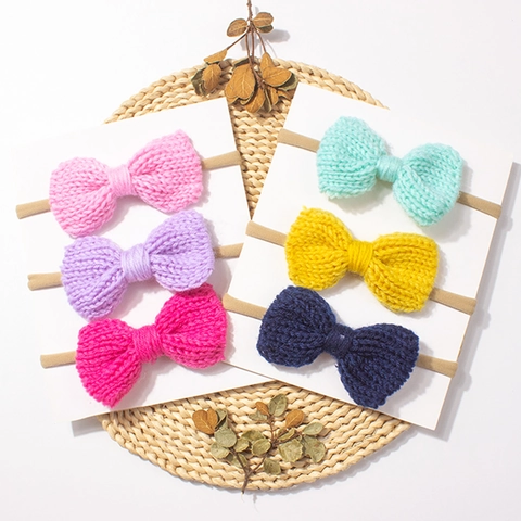 Baby Elastisch Gestricktes Schleifen Stirnband Weich Einfarbig Batiken Säugling Haarband Western Stil Kleinkind Kopfband Mädchen Foto Requisiten