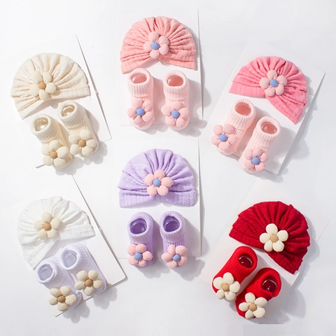 Set Berretto Turbante E Calzini Per Neonati In Maglia Morbida Con Decorazione Floreale Per Fotografia Neonato