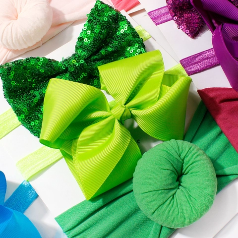 Set di Fasce Elastiche per Neonati Fascia per Capelli con Fiocco Morbida con Paillettes e Nastro per Bambine Accessorio Quotidiano
