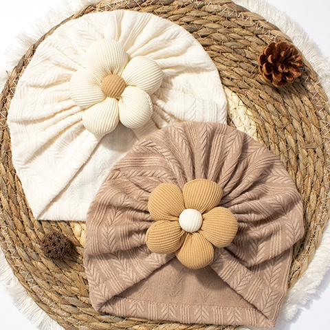 Lindo Gorro Turbante para Bebé Con Flor Grande Suave Gorro de Punto para Niños Pequeños Accesorios de Sombrerería de Color Sólido