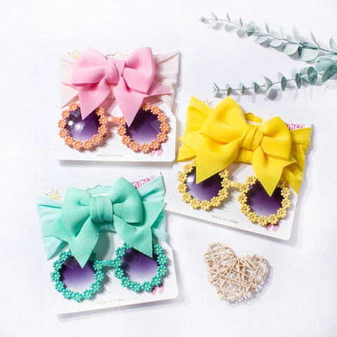 Baby Meisje Strik Elastische Hoofdband En Bloemen Madeliefje Zonnebril Pasgeboren Peuter Eyewear Haarband Mode Fotografie Rekwisieten Accessoires