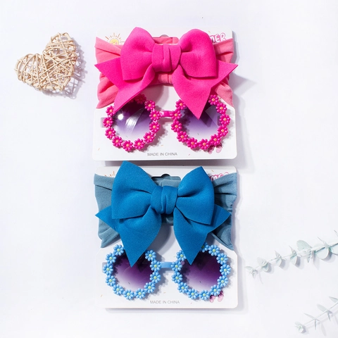 Baby Meisje Strik Elastische Hoofdband En Bloemen Madeliefje Zonnebril Pasgeboren Peuter Eyewear Haarband Mode Fotografie Rekwisieten Accessoires