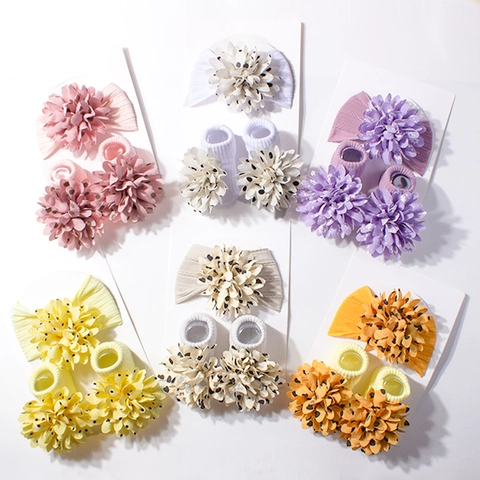 Baby Stirnband Und Socken Set Große 3D Blume Polka Dot Elastische Nylon Polyester Säugling Haarschmuck Geschenk Für Neugeborene Kleinkinder Foto Requisite