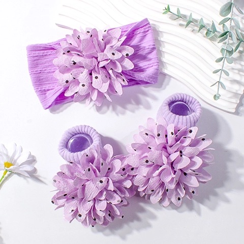 Baby Stirnband Und Socken Set Große 3D Blume Polka Dot Elastische Nylon Polyester Säugling Haarschmuck Geschenk Für Neugeborene Kleinkinder Foto Requisite