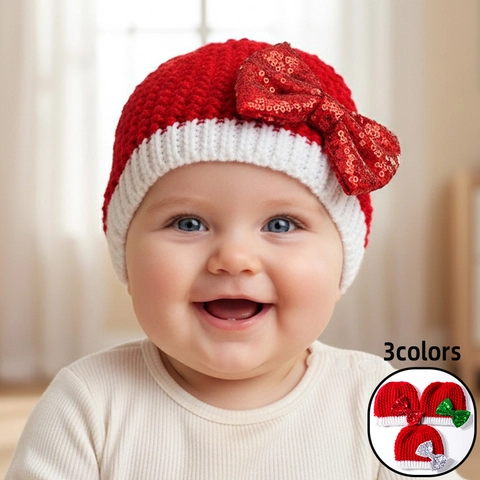 Kerst Baby Gebreide Muts Schattig Grote Pailletten Strik Baby Beanie Winter Warm Zacht Haakwerk Kinderen Muts Feestelijke Hoofddeksel