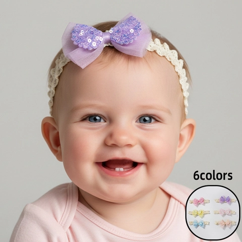 Baby Sequin Bow Lace Headband Soft Elastic Tulle Hairband For Infants Toddlers Cute Shiny Princess Hair Accessories Headwear