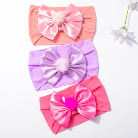 Baby Nylon Bow Headband Cute Large Bowknot Elastic Turban For Infants Soft Pom-Pom Hairband For Toddlers Hair Accessories