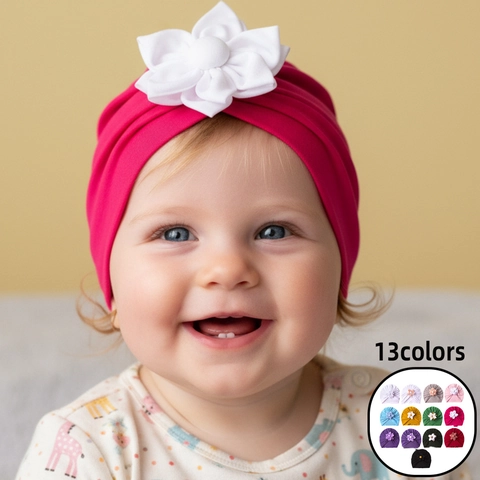 Baby Turban Mütze Mit Großer Blume Weiche Elastische Polyester Beanie Für Neugeborene Kleinkinder Warme Kopfbedeckung Fotografie Requisite