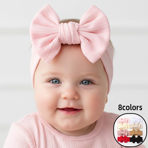 Diadema de Bebé Acanalada Suave Banda de Pelo Con Lazo Grande Elástica Para Niñas Pequeñas Color Sólido Accesorios de Cabello