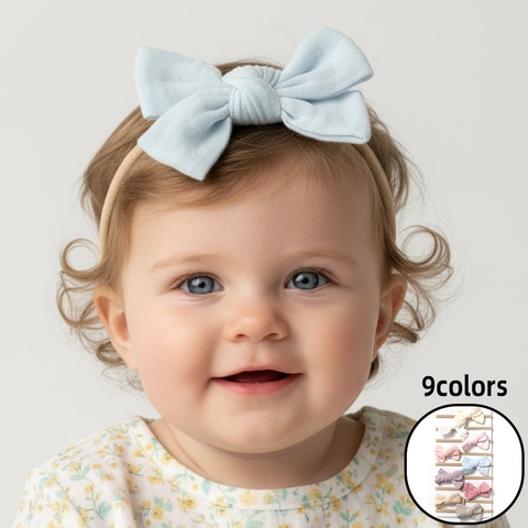 Soft Cotton Waffle Bow Baby Headband Elastic Nylon Hair Band For Infant Toddler Newborn Sweet Hair Accessories 9 Colors
