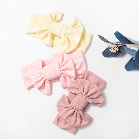 Diadema de Bebé Acanalada Suave Banda de Pelo Con Lazo Grande Elástica Para Niñas Pequeñas Color Sólido Accesorios de Cabello
