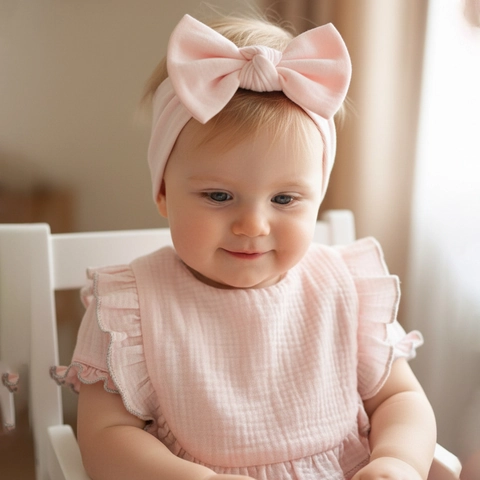 Baby Muslin Cotton Bib And Bow Headband For Newborn Infants Ruffle Saliva Towel Elastic Hair Band Headwrap Accessories
