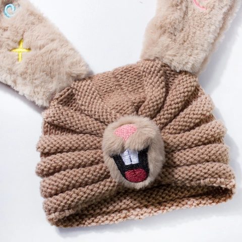 Baby Kleinkind Winter Warm Strickmütze Süße Lange Hasenohren Cartoon Muster Weiche Bestickte Beanie Mütze Kälteschutz Kopfbedeckung