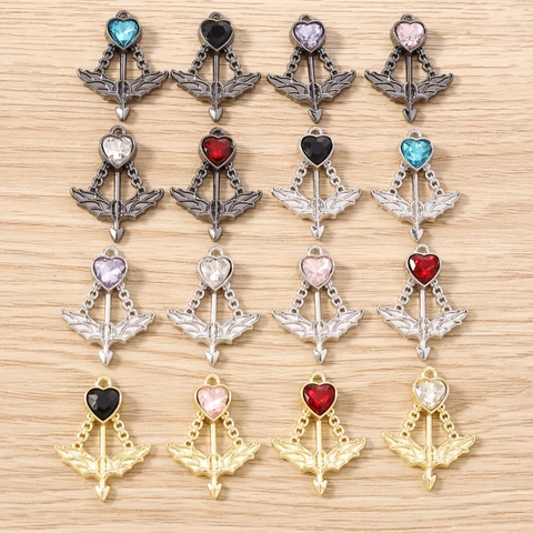 Cupid's Arrow Heart Pendants Zinc Alloy Rhinestone Winged Charms For DIY Necklace Bracelet Earrings Jewelry Making Findings Accessories