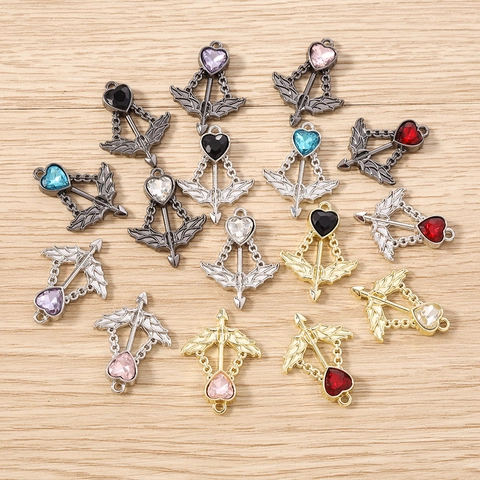 Cupid's Arrow Heart Pendants Zinc Alloy Rhinestone Winged Charms For DIY Necklace Bracelet Earrings Jewelry Making Findings Accessories