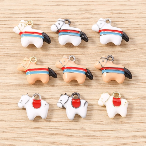 Ciondoli in Lega di Smalto a Forma di Cavallo Cartone Animato Accessori per Gioielli Fai-da-te per Collana Bracciale Portachiavi